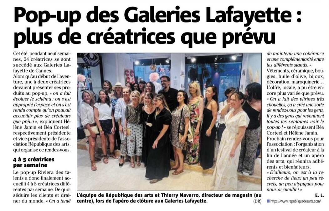 Un franc succès du Pop up Riviera des créateurs de République des Arts aux Galeries Lafayette de Cannes
