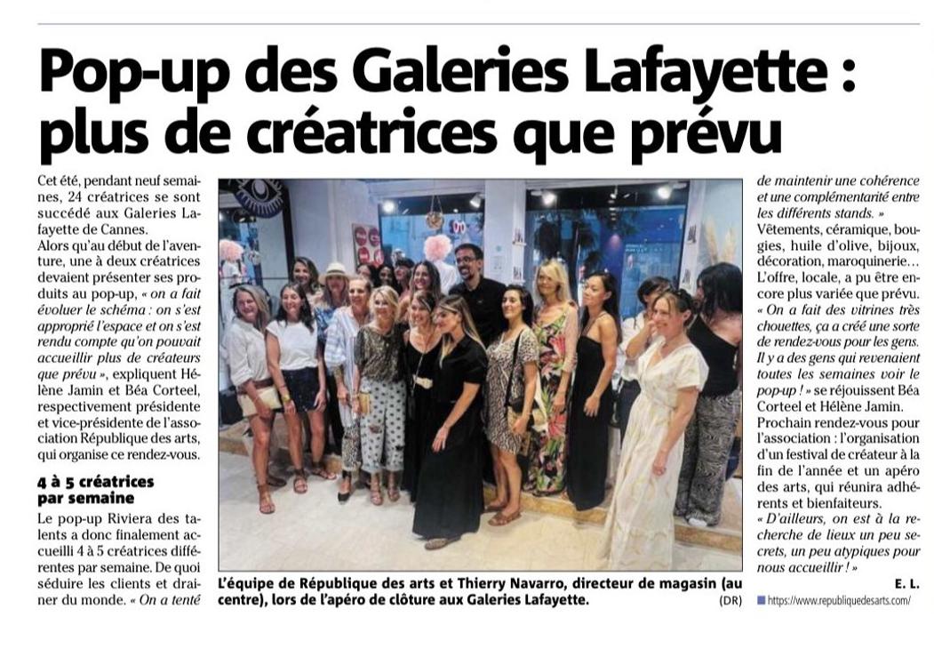 Un franc succès du Pop up Riviera des créateurs de République des Arts aux Galeries Lafayette de Cannes