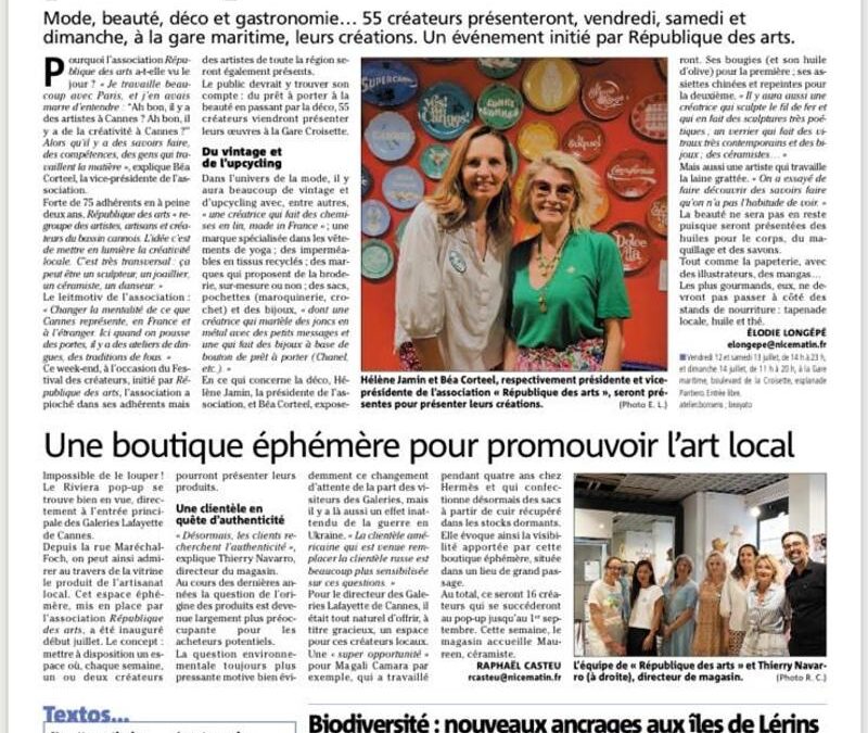 Article de Nice Matin sur Festival des créateurs de République des Arts à la Gare Croisette